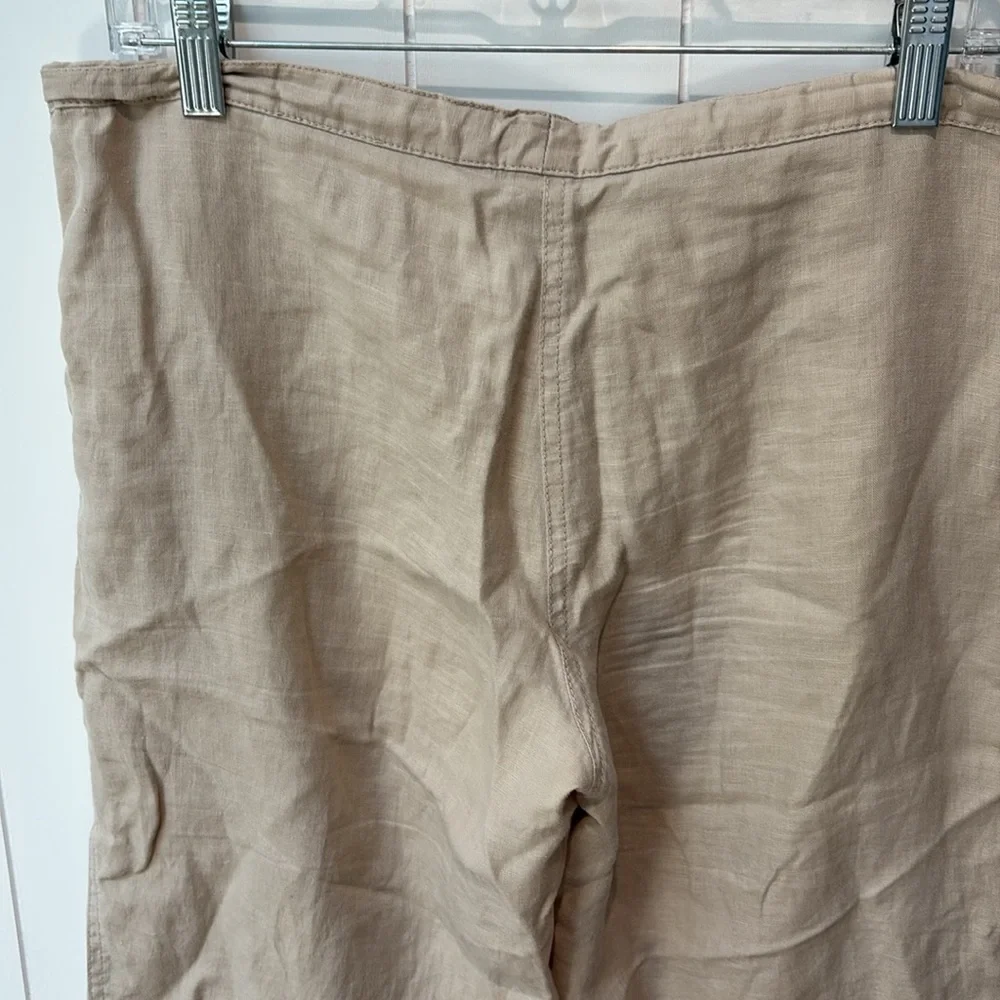 LONDONJEAN Tan 100% linen Chinos wide leg drawstring Lightweight S